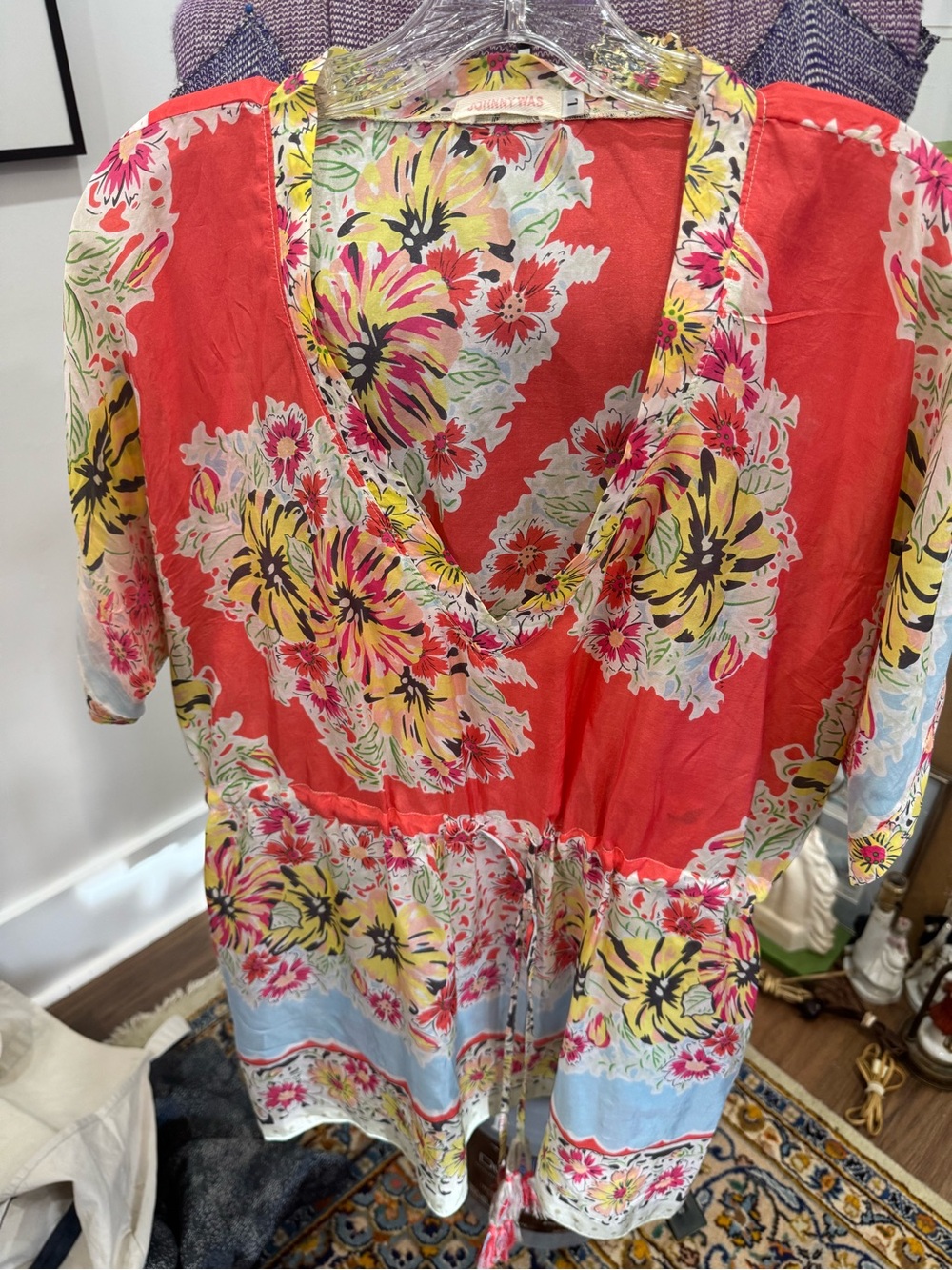 Johnny Was Coral Floral V-Neck Tunic